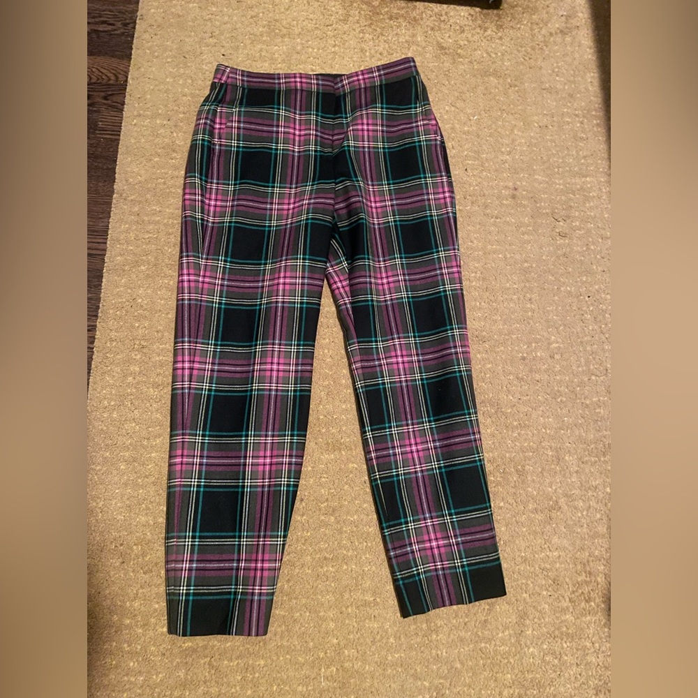 ' Plaid Woolblend Pants in black and pink and green
